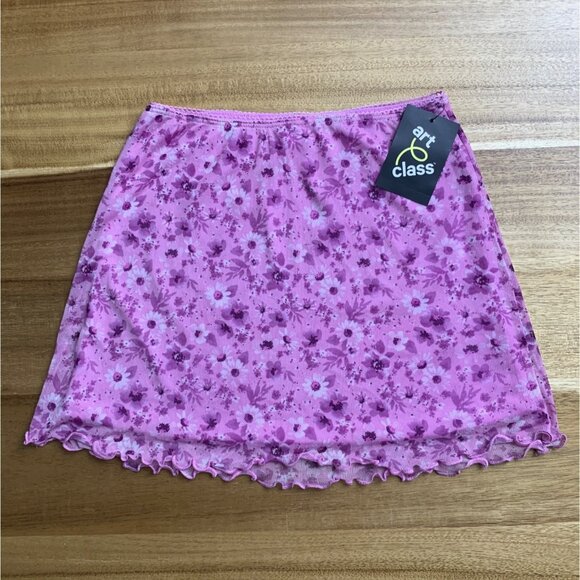 Art Class Junior Purple Floral Print Mini Skirt With Elastic Waistband Medium - Picture 10 of 10